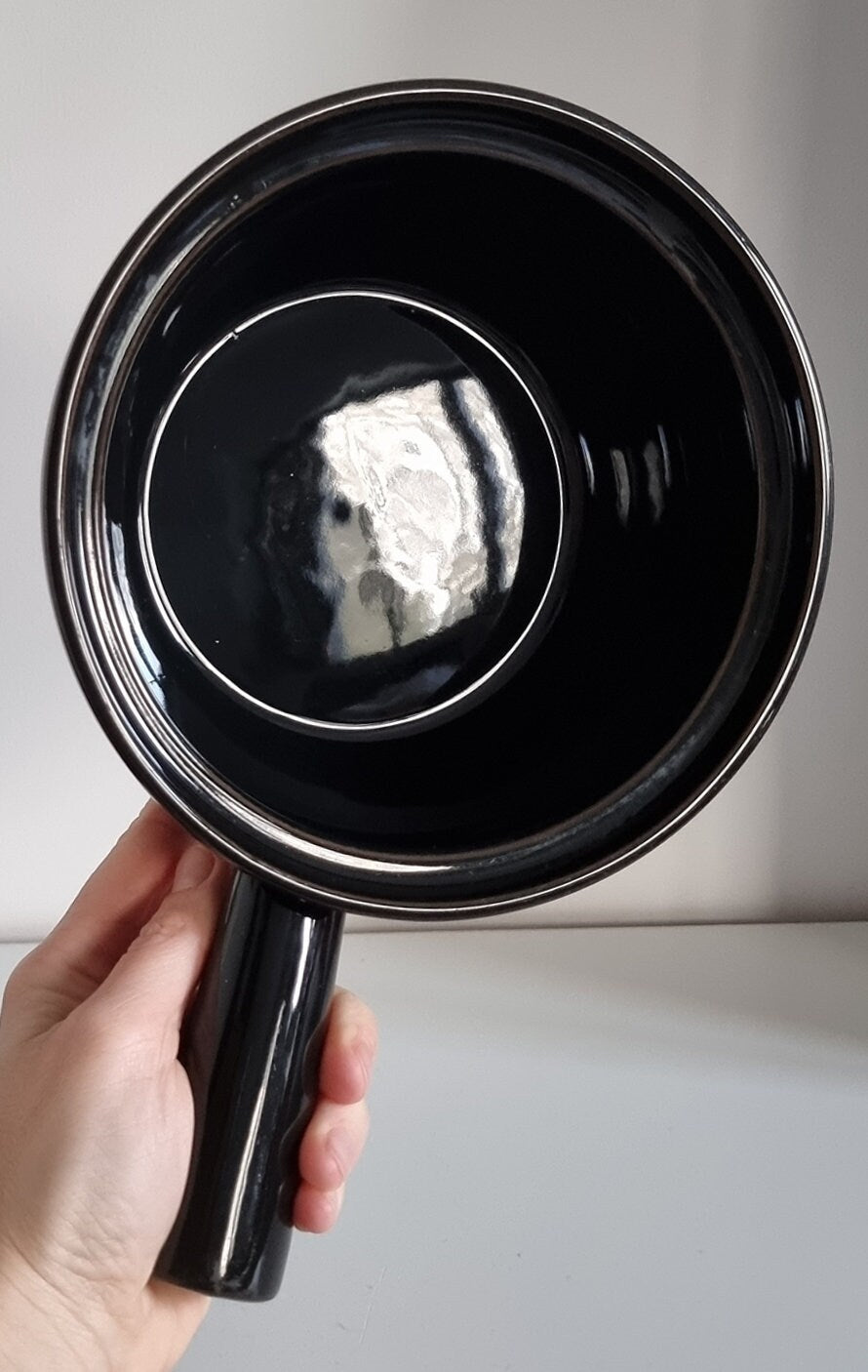 Retro Black & Orange Ceramic Saucepan With Lid