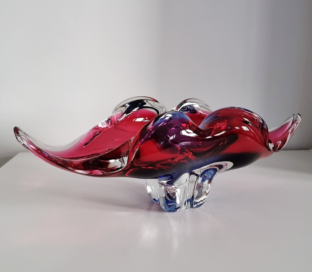 Vintage Art Glass Dish Bowl By Josef Hospodka For Chribska Glassworks