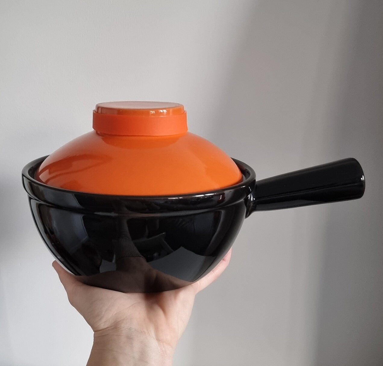 Retro Black & Orange Ceramic Saucepan With Lid