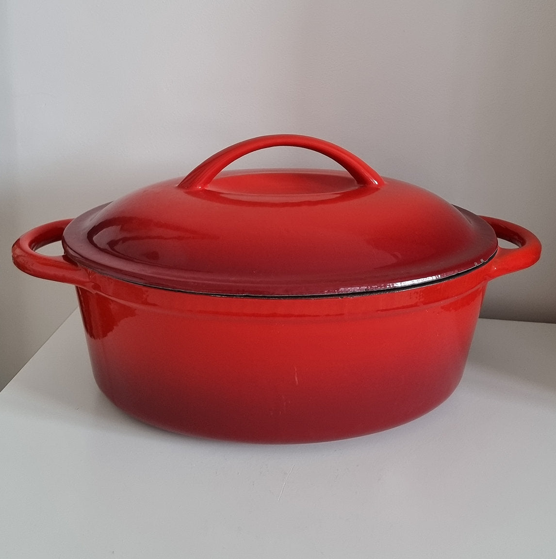 Large & Heavy Vintage Ernesto Cast Iron Enamelled Casserole Lidded Oven Dish In Red