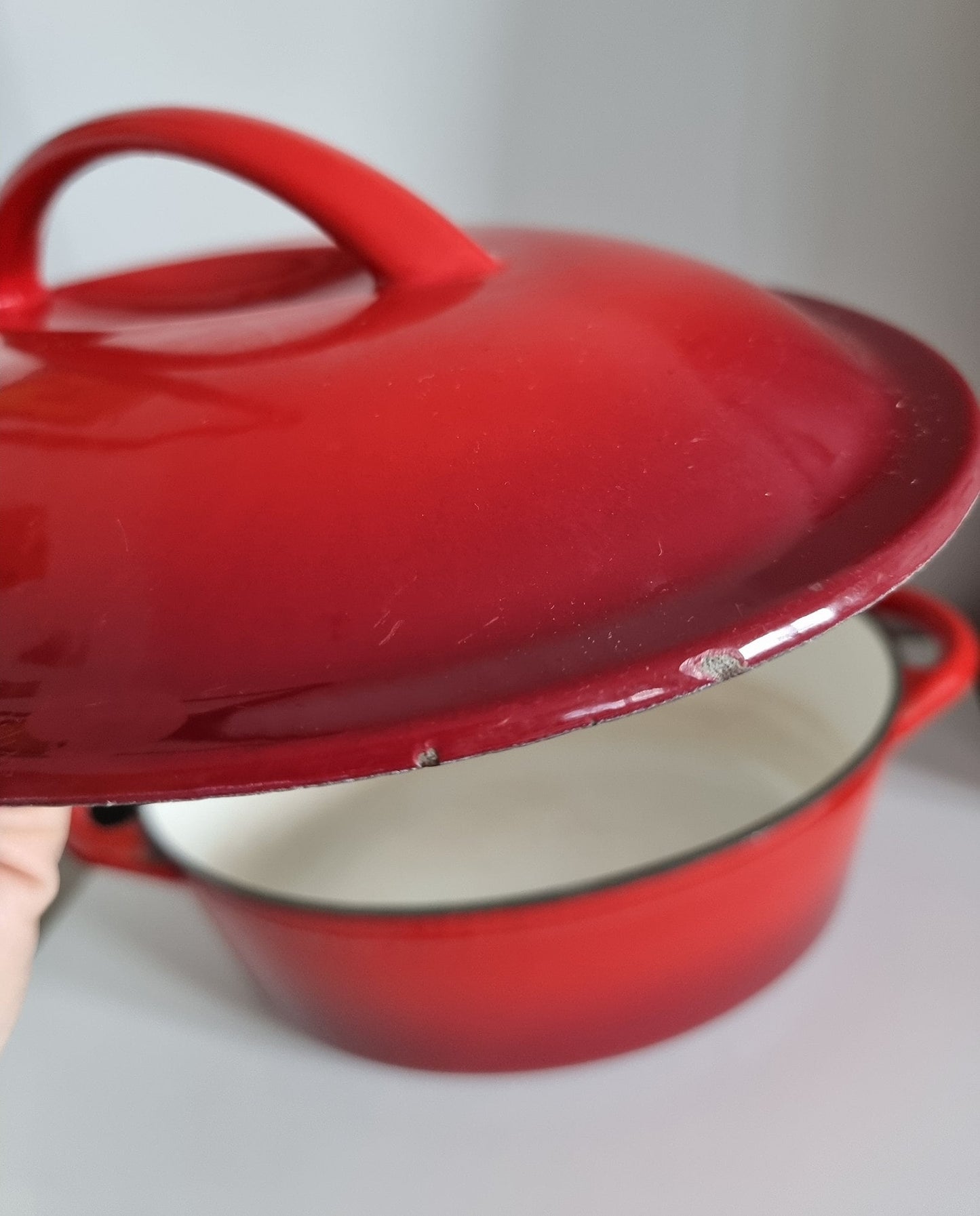 Large & Heavy Vintage Ernesto Cast Iron Enamelled Casserole Lidded Oven Dish In Red