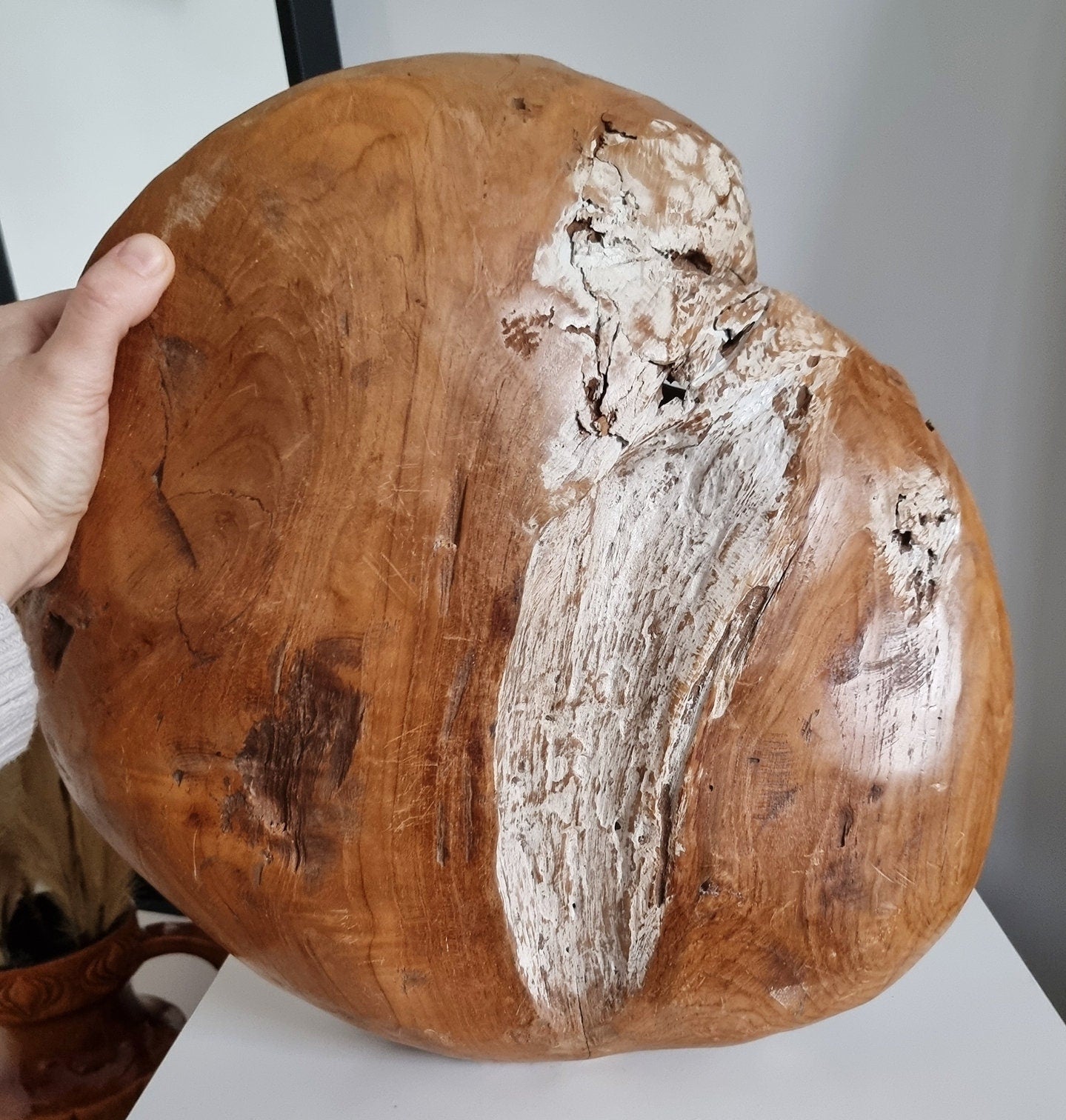 Vintage Large & Heavy Rustic Solid Wooden Bowl/Centrepiece