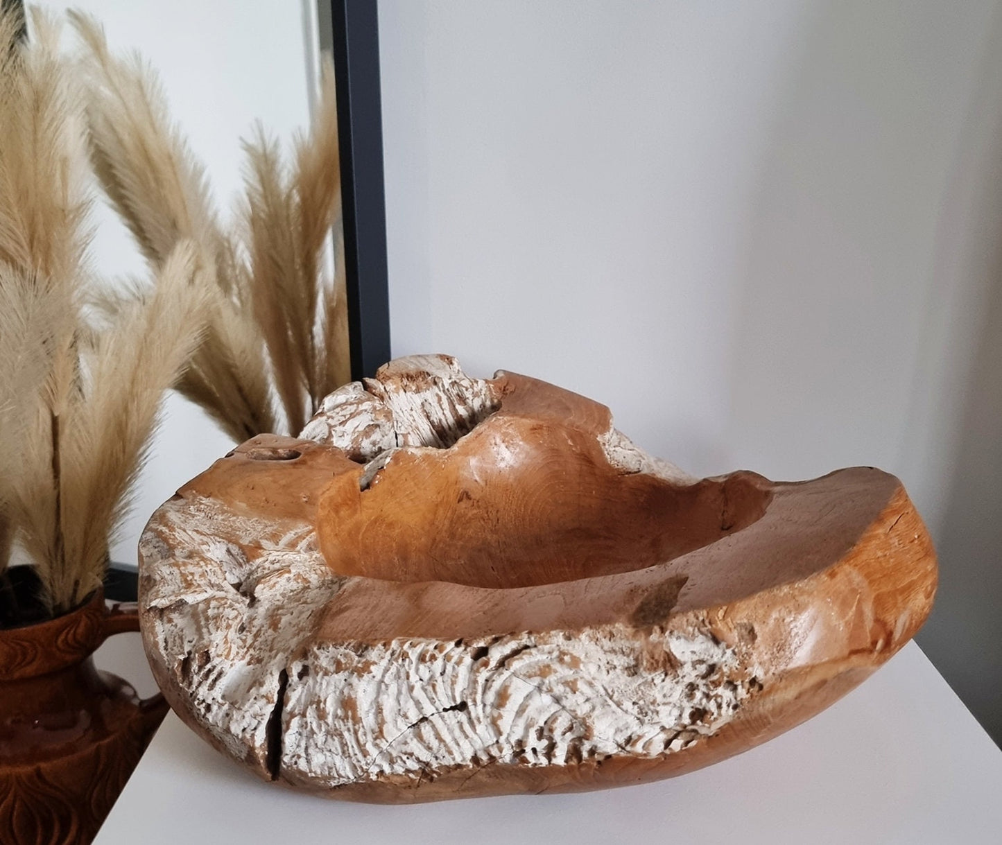 Vintage Large & Heavy Rustic Solid Wooden Bowl/Centrepiece