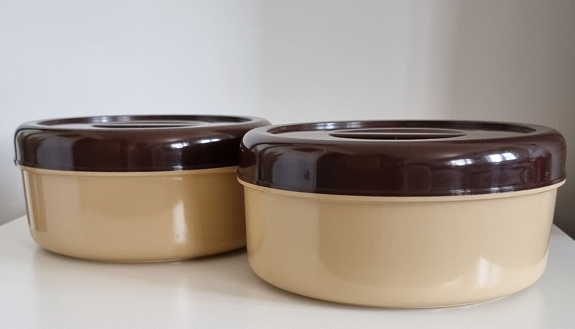Pair Of Retro Embee Plastic Round Kitchen Food Storage Containers