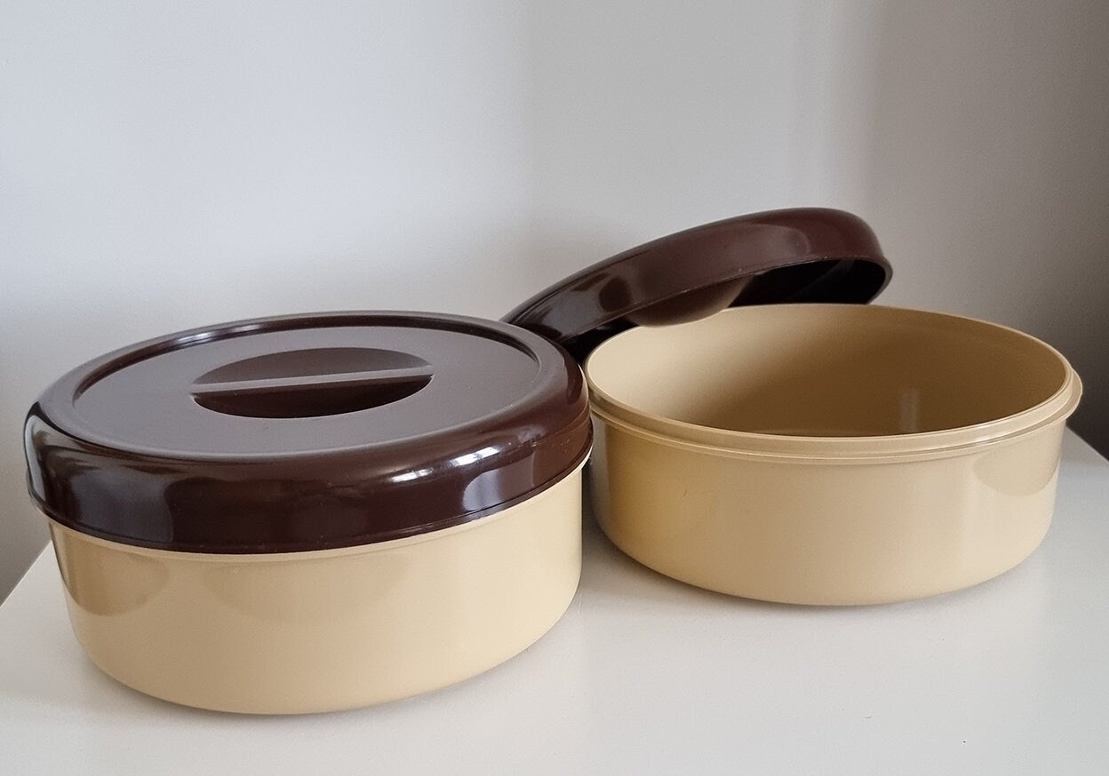 Pair Of Retro Embee Plastic Round Kitchen Food Storage Containers
