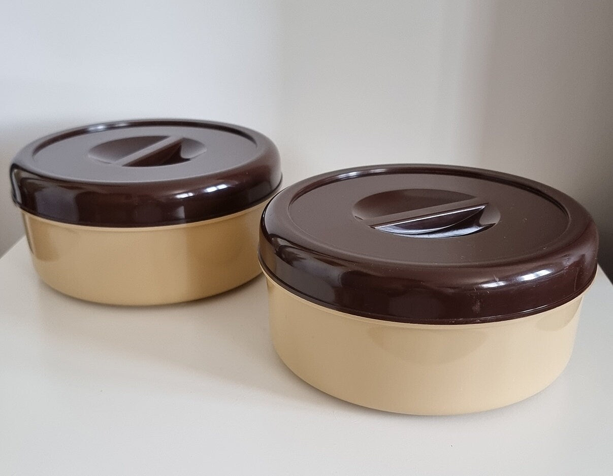 Pair Of Retro Embee Plastic Round Kitchen Food Storage Containers