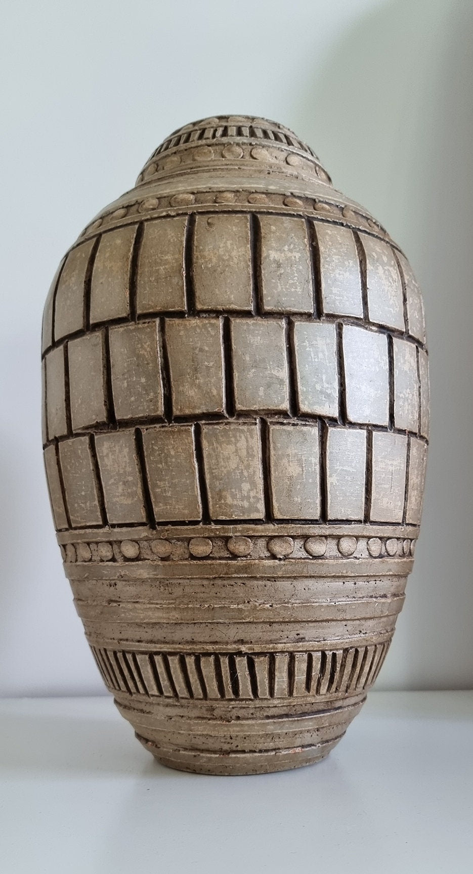 Large Vintage Rustic Textured Ceramic Vase