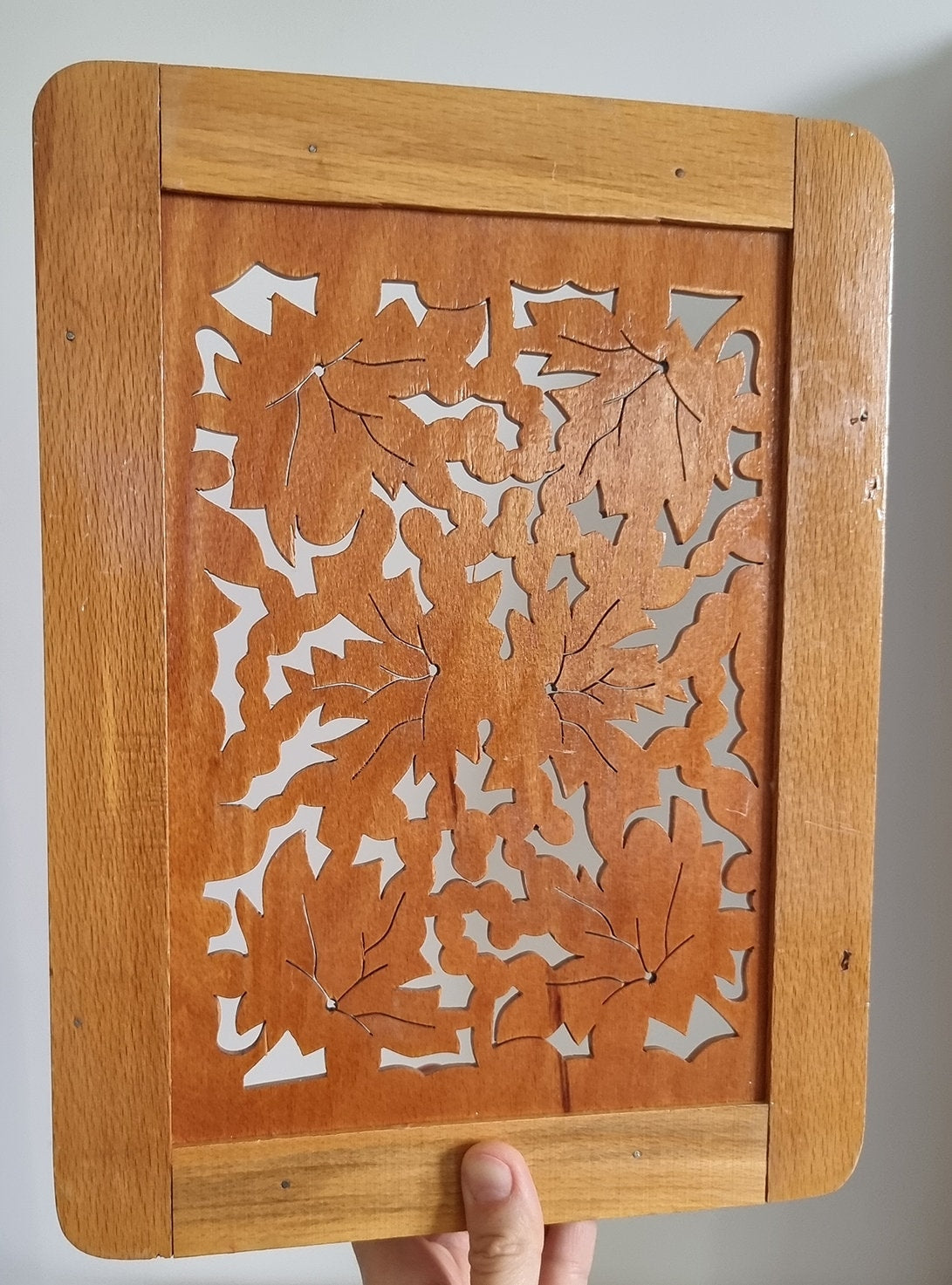 Vintage Carved Wooden Serving Tray With Handles