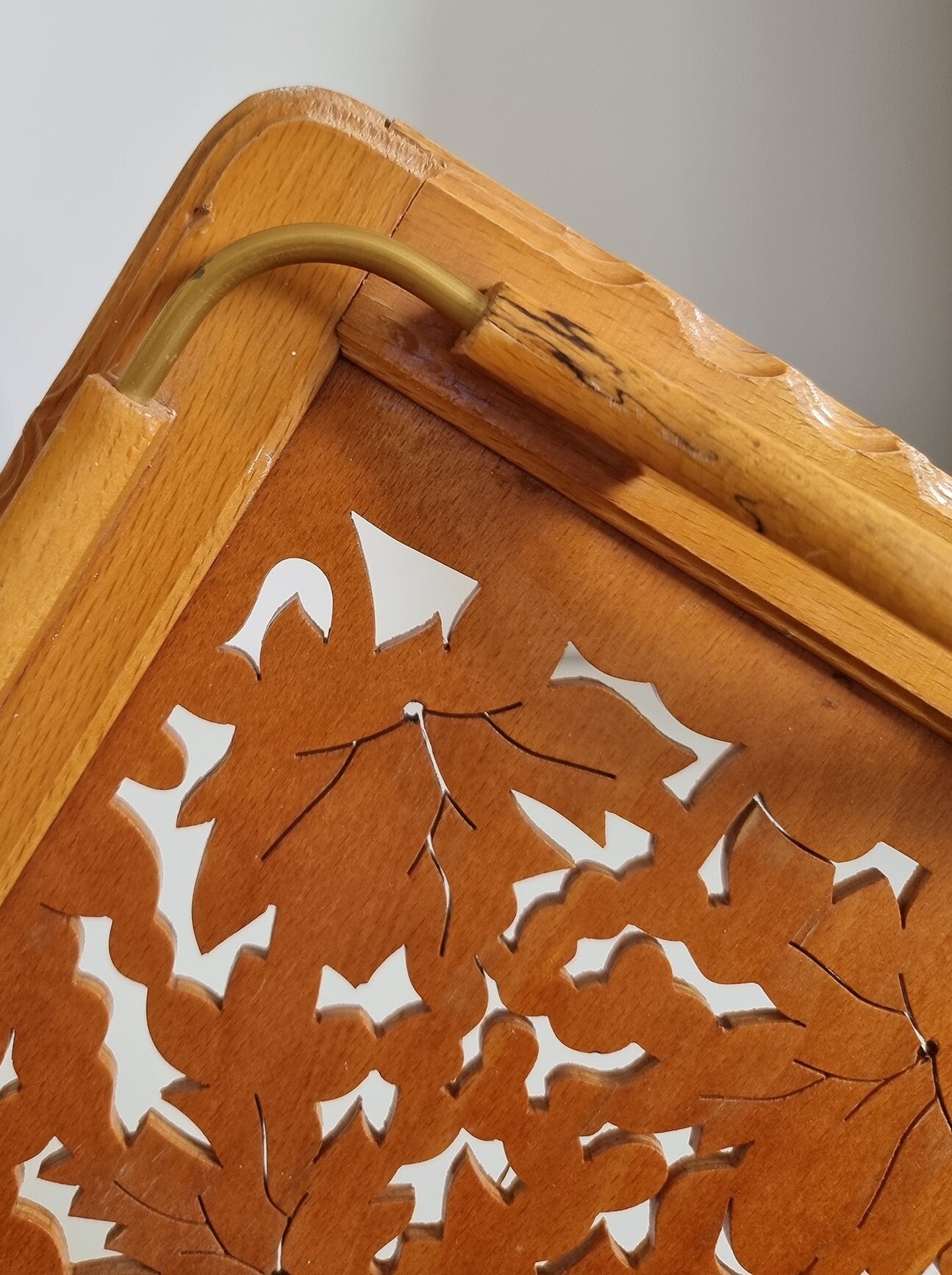 Vintage Carved Wooden Serving Tray With Handles