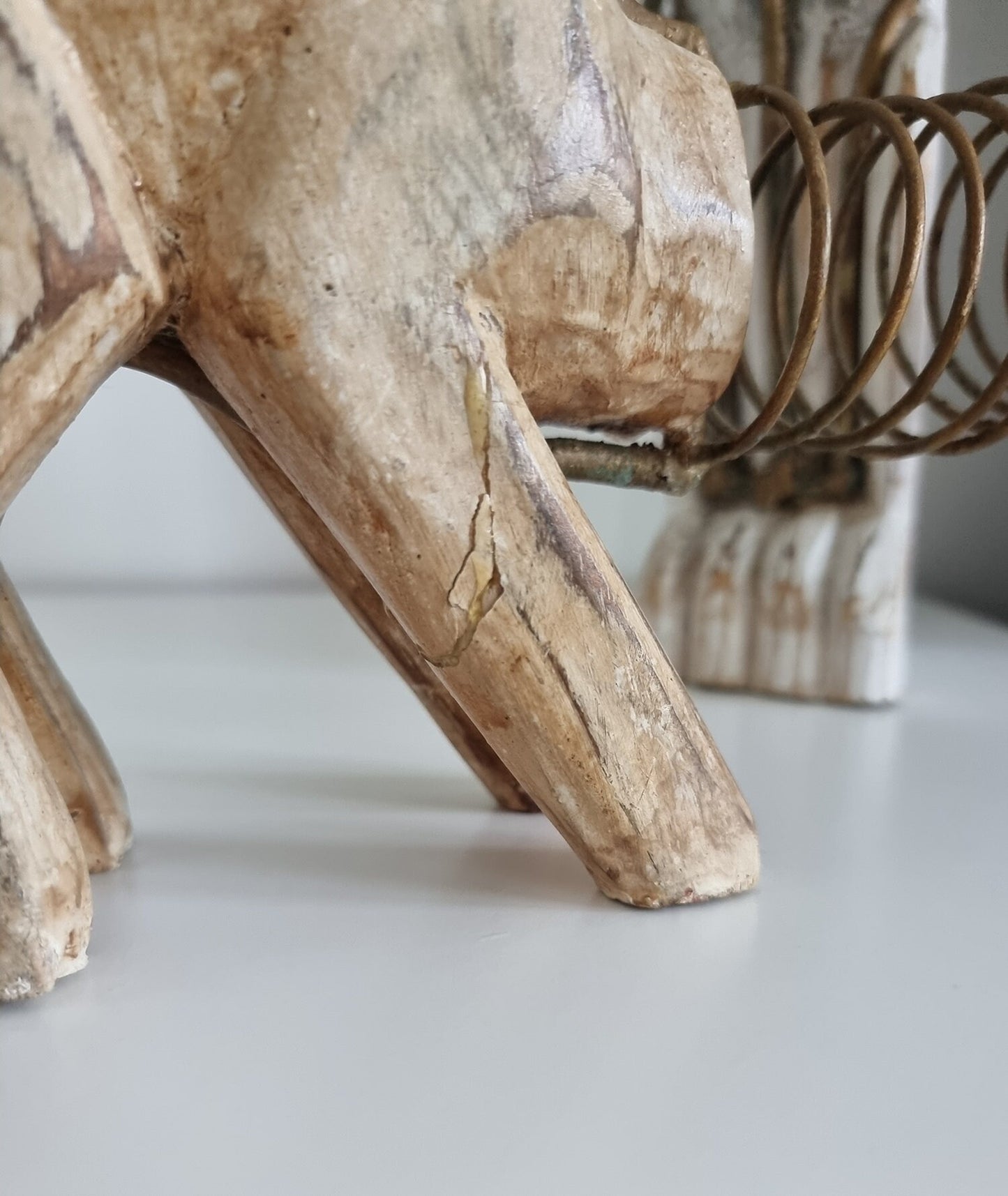 Pair Of Wooden Cat Figurines/Sculptures With Metal Spring Necks