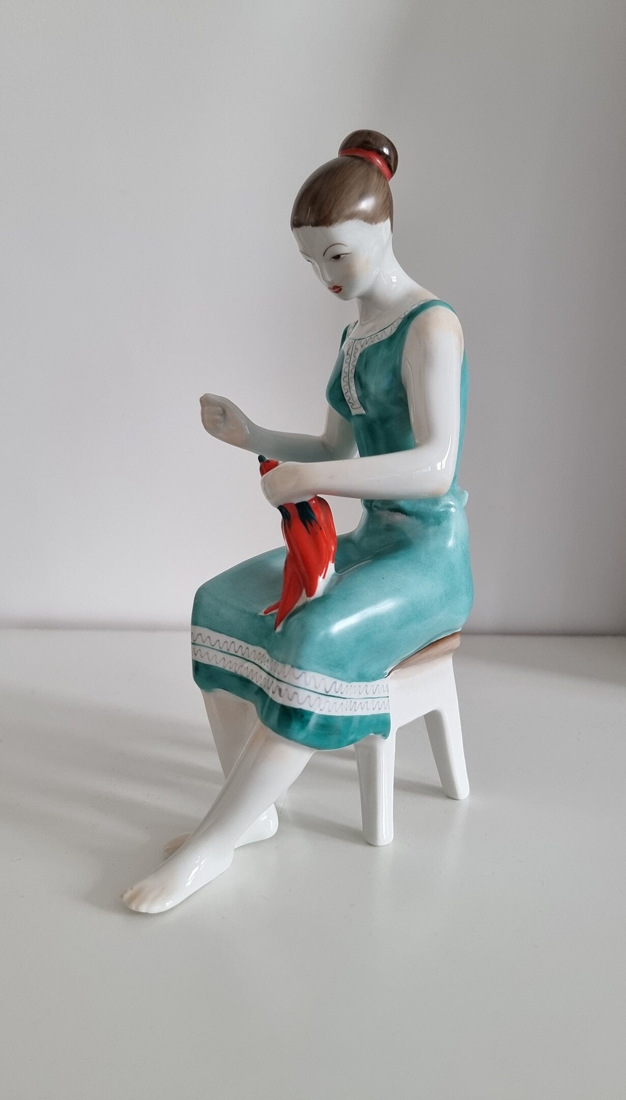 Vintage Hungarian Hollóháza Porcelain Figurine - Woman With Peppers