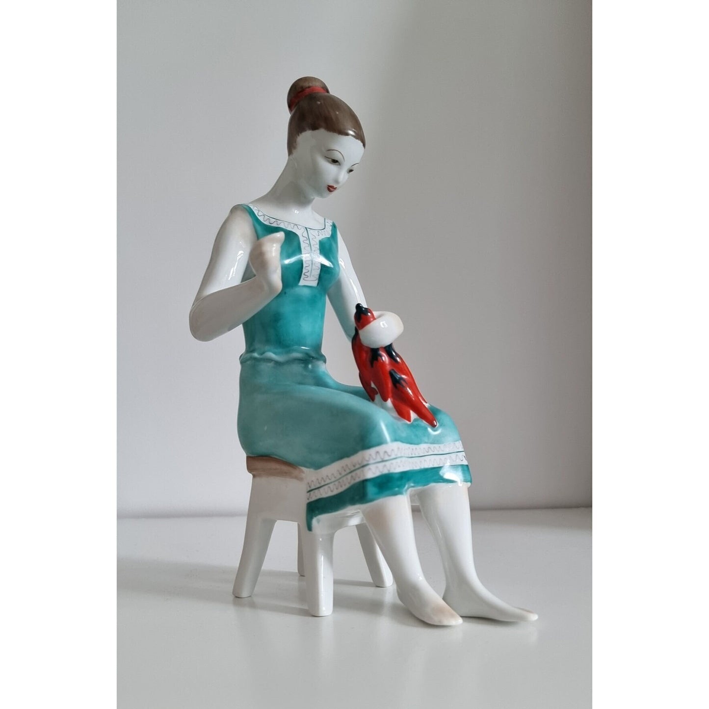 Vintage Hungarian Hollóháza Porcelain Figurine - Woman With Peppers