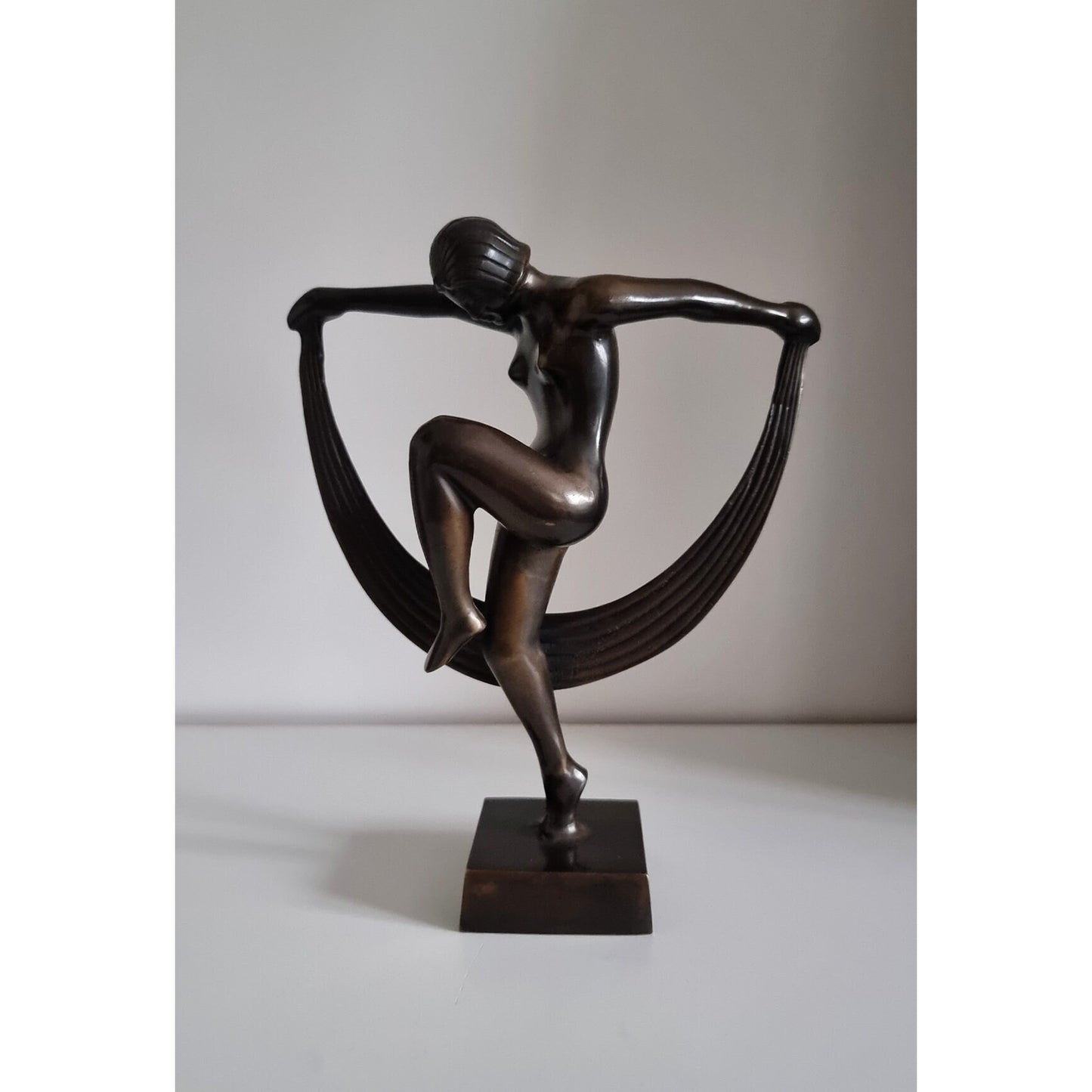 Vintage Art Deco Bronze Nude Dancing Woman Sculpture