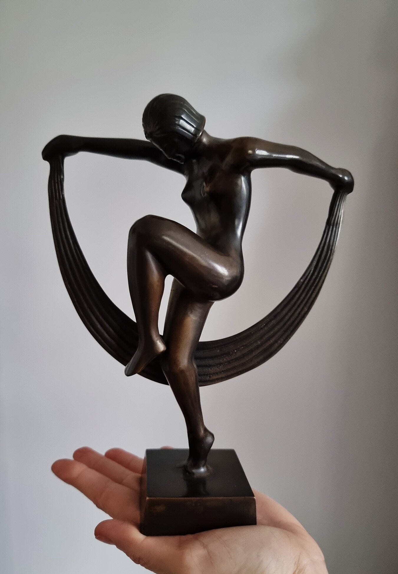 Vintage Art Deco Bronze Nude Dancing Woman Sculpture