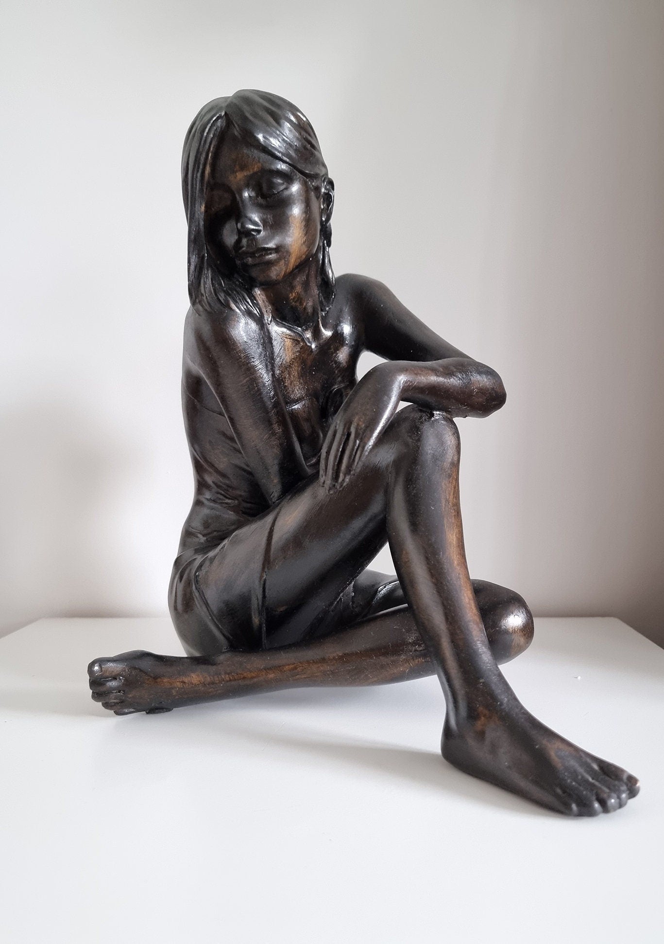 Large Sitting Woman Bronze Effect Sculpture