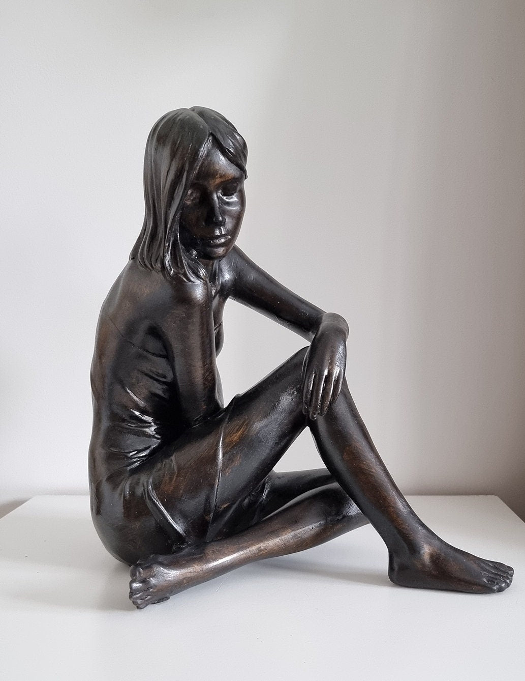 Large Sitting Woman Bronze Effect Sculpture