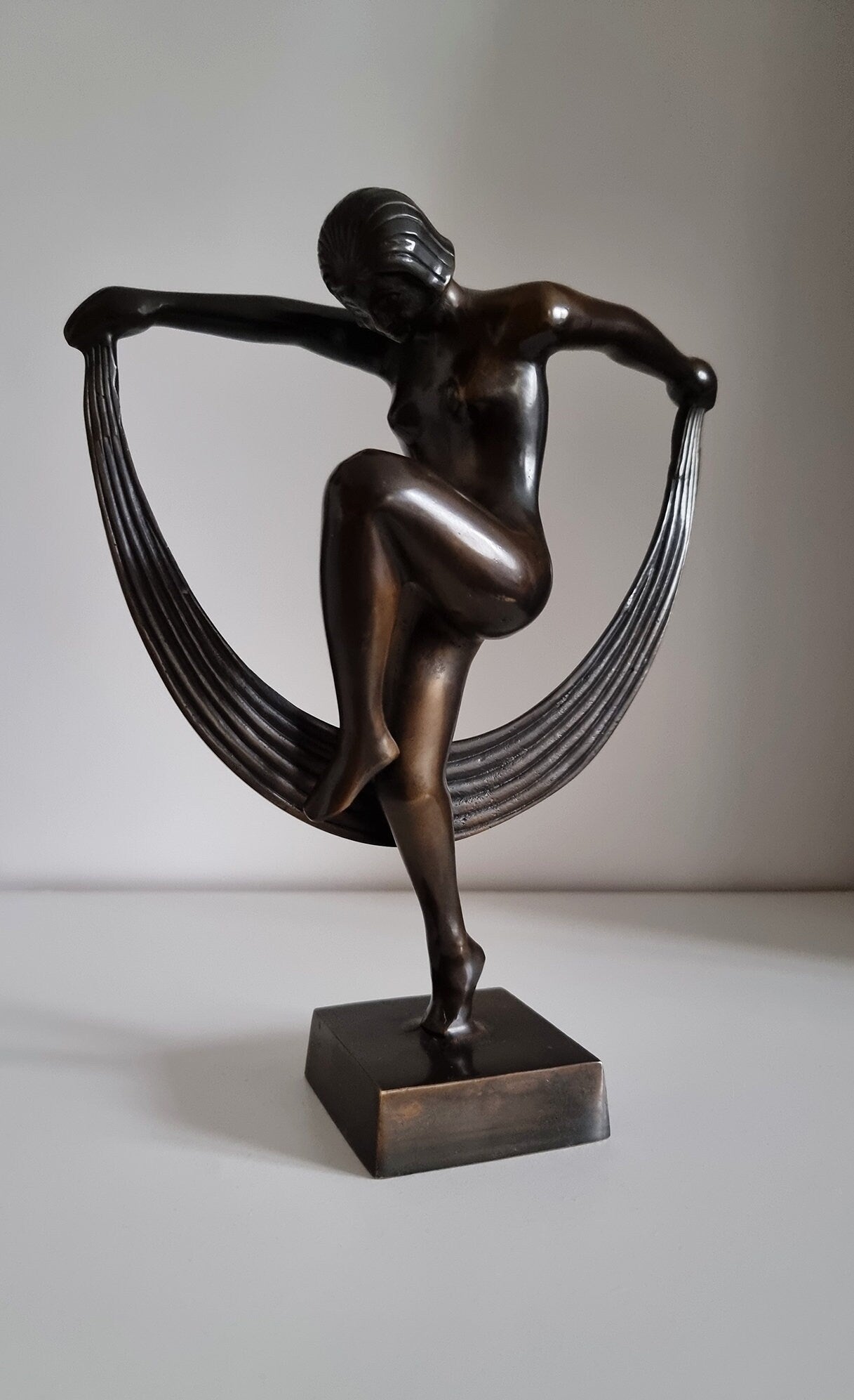 Vintage Art Deco Bronze Nude Dancing Woman Sculpture