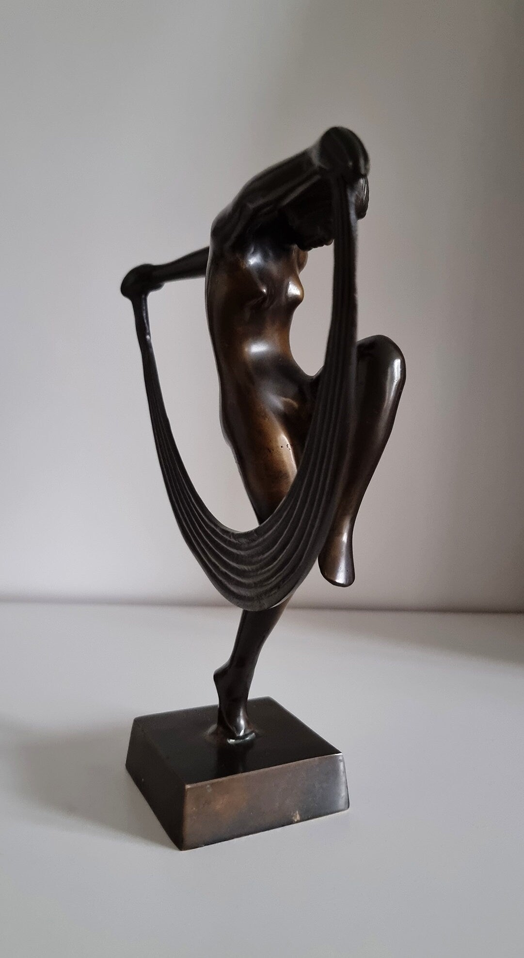 Vintage Art Deco Bronze Nude Dancing Woman Sculpture