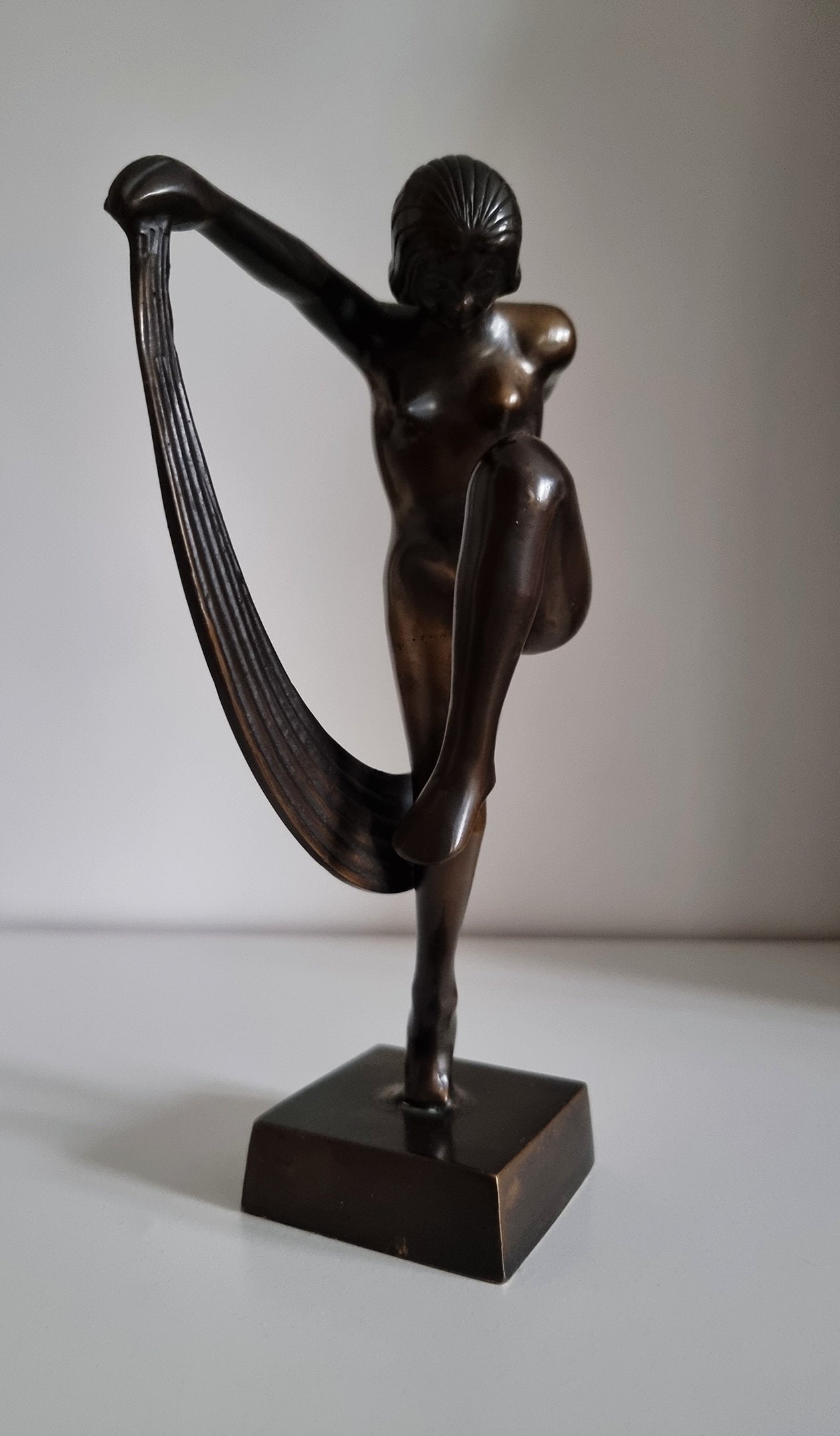 Vintage Art Deco Bronze Nude Dancing Woman Sculpture