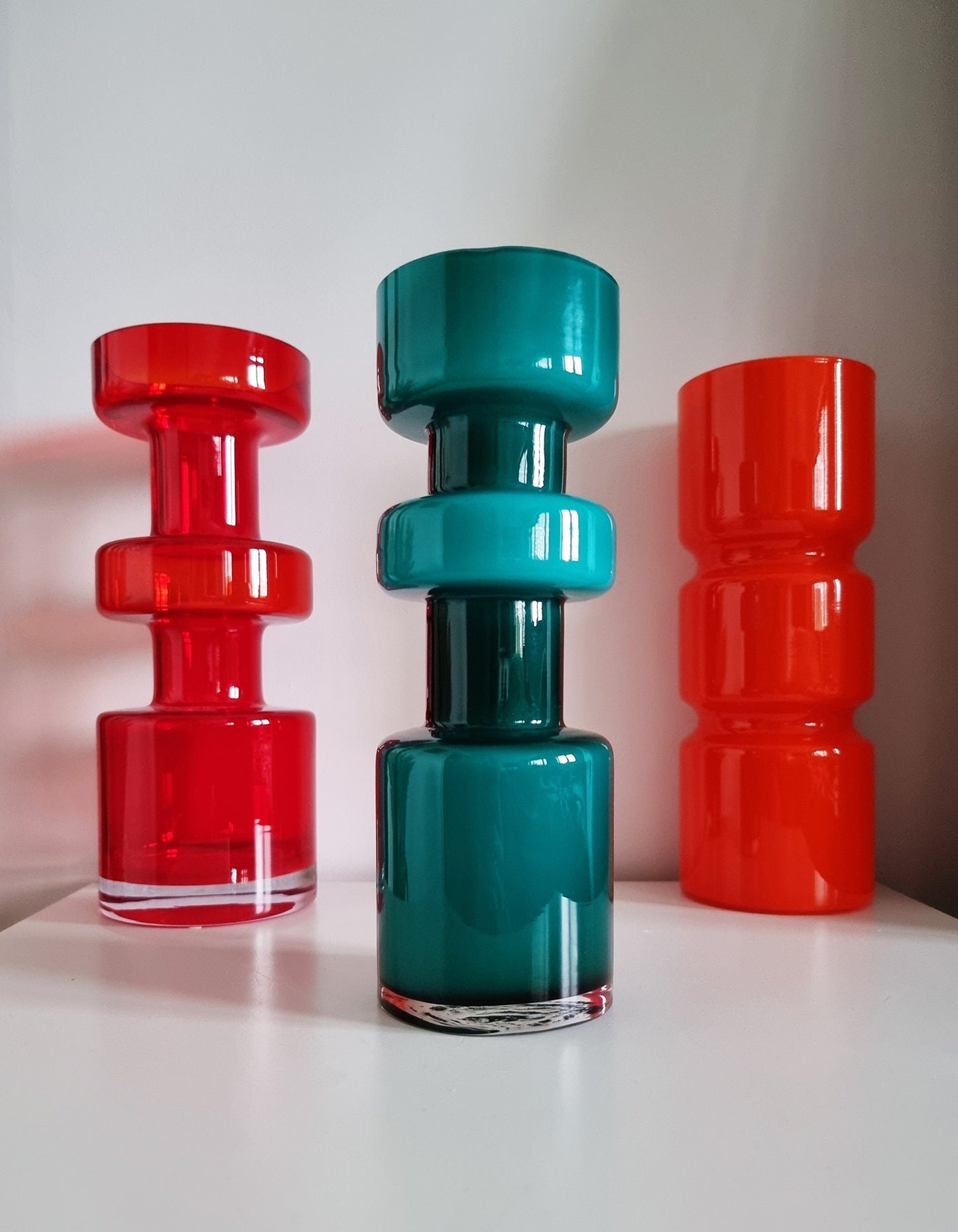 Retro Design Turquoise Hooped Cased Glass Vase