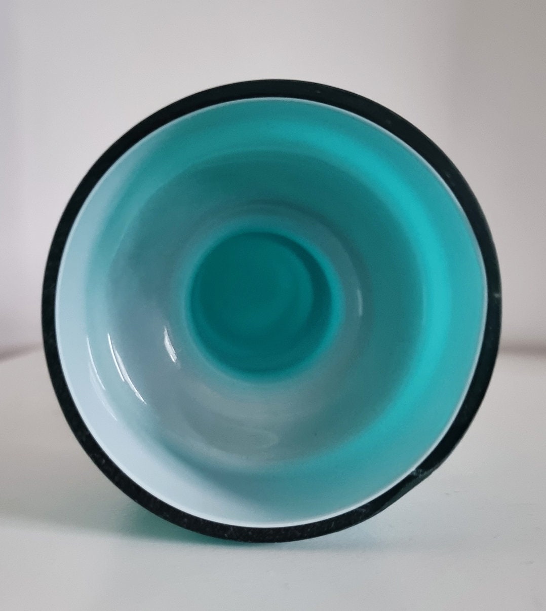 Retro Design Turquoise Hooped Cased Glass Vase