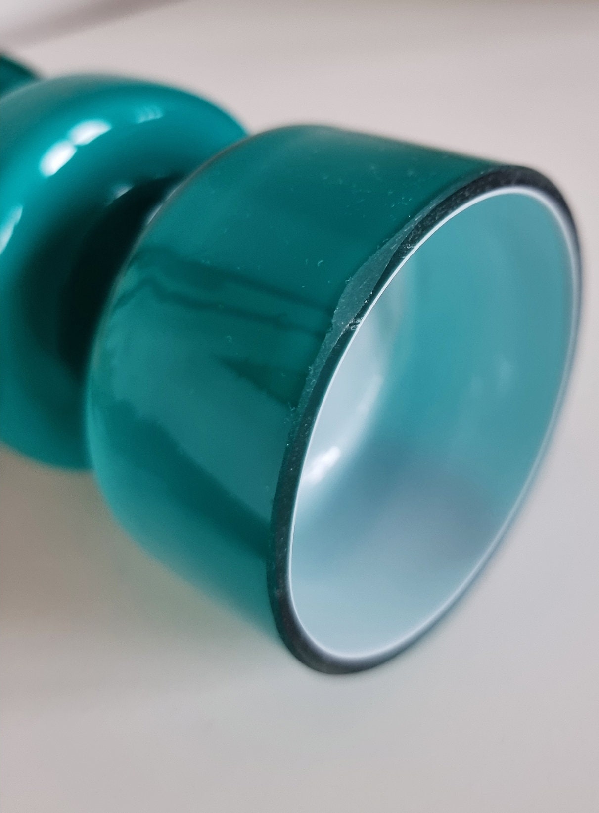 Retro Design Turquoise Hooped Cased Glass Vase