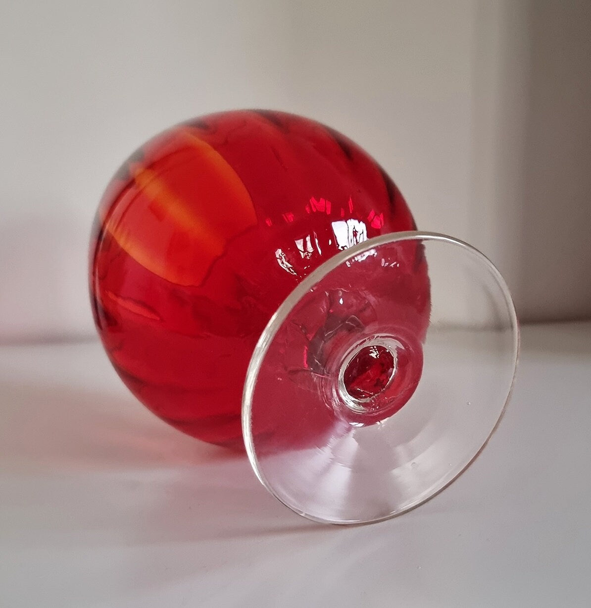 Vintage Italian Empoli Red Optic Glass Vase