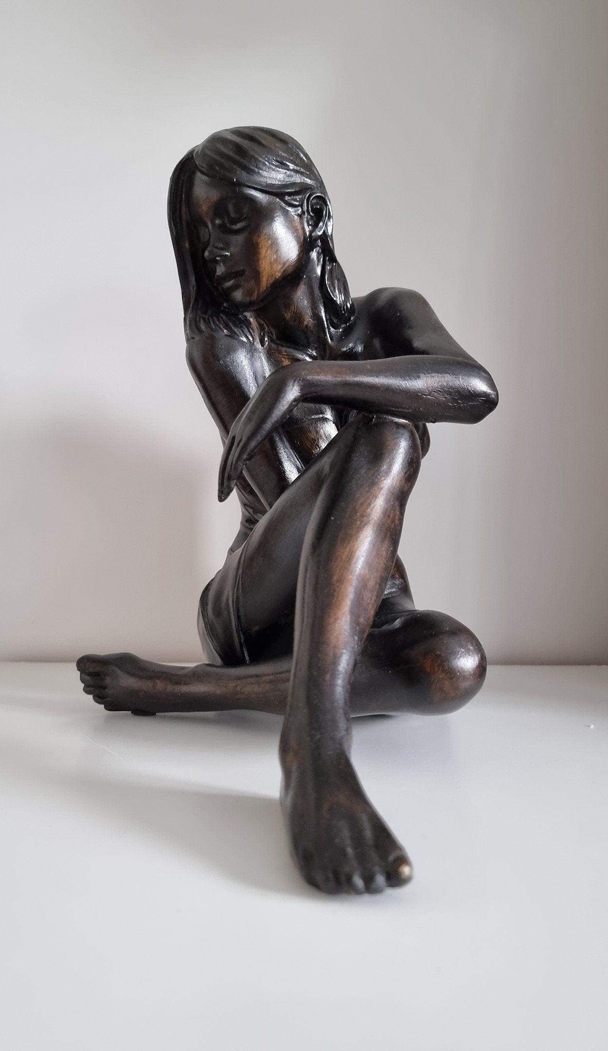 Large Sitting Woman Bronze Effect Sculpture
