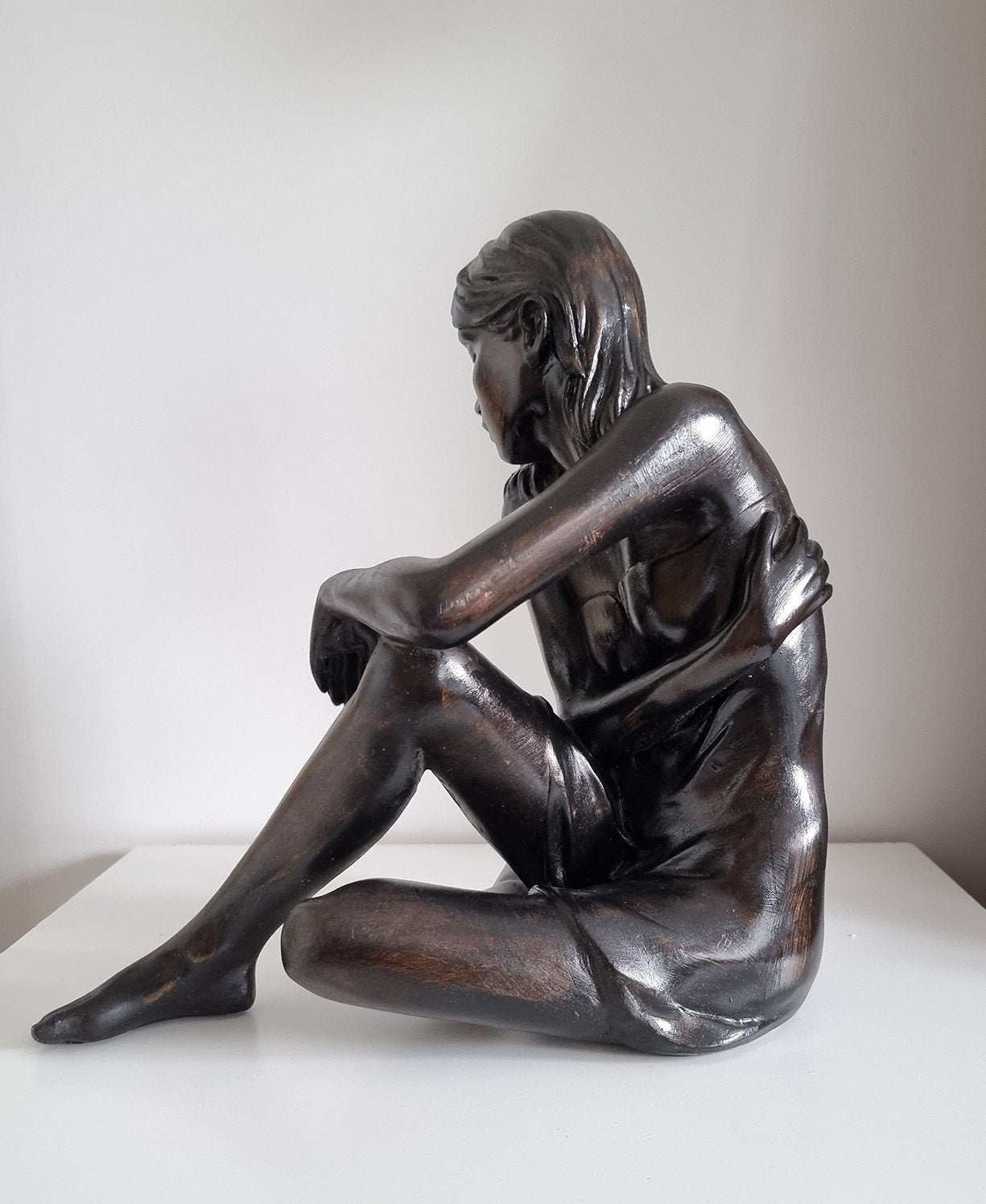 Large Sitting Woman Bronze Effect Sculpture