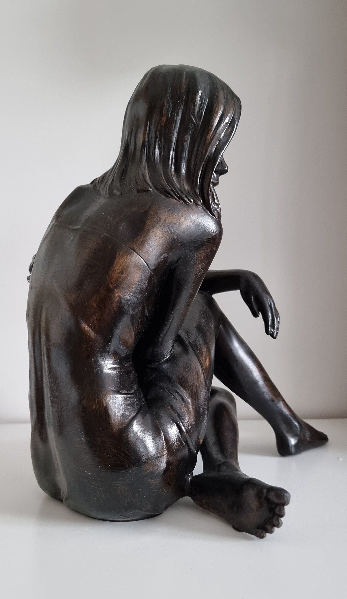 Large Sitting Woman Bronze Effect Sculpture