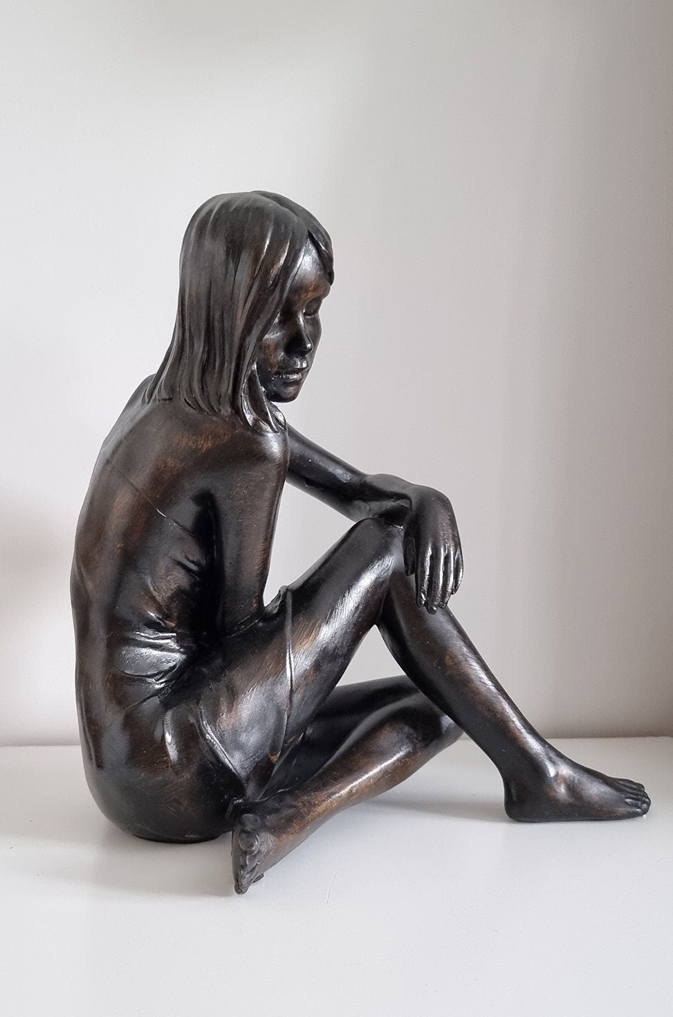 Large Sitting Woman Bronze Effect Sculpture