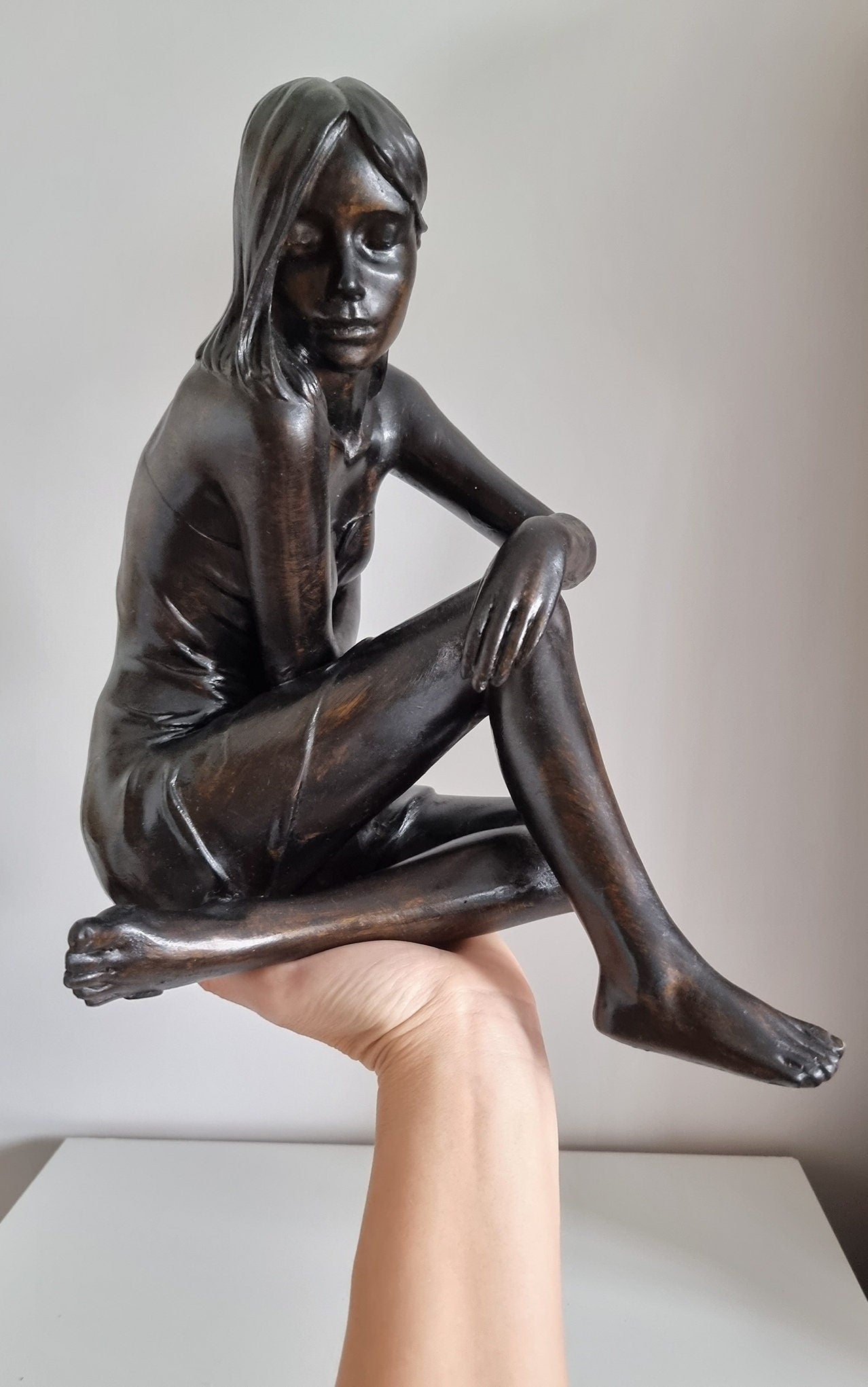 Large Sitting Woman Bronze Effect Sculpture
