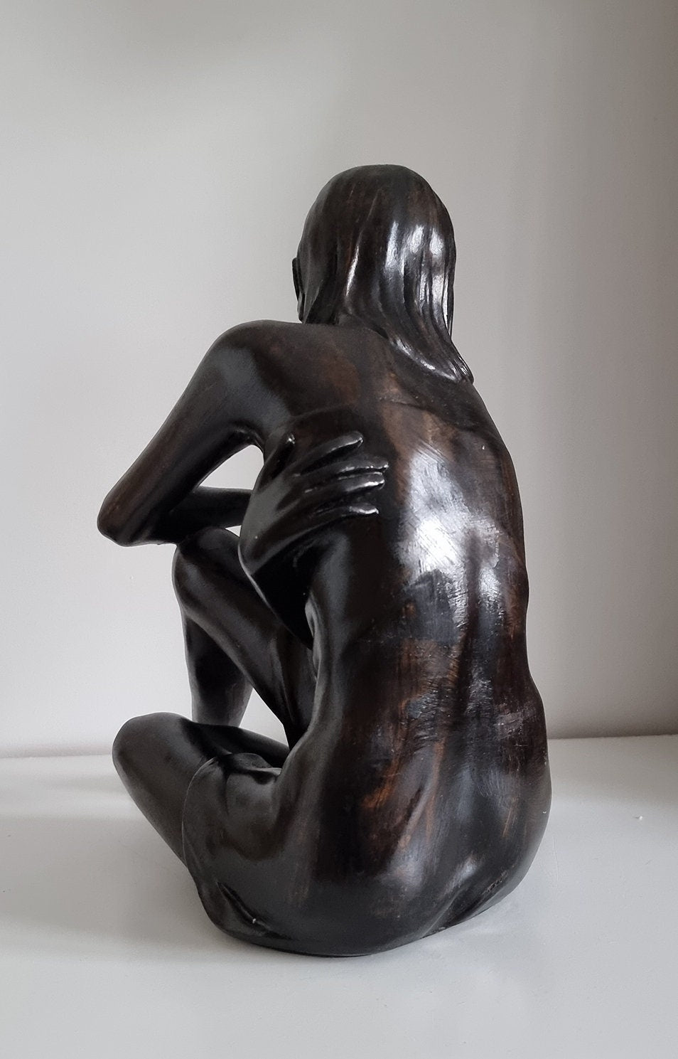 Large Sitting Woman Bronze Effect Sculpture