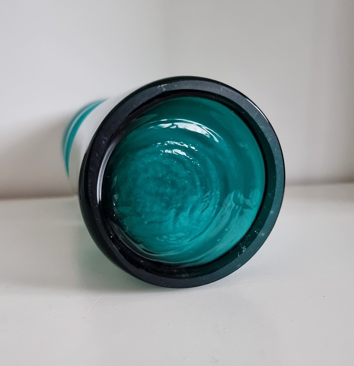 Retro Design Turquoise Hooped Cased Glass Vase