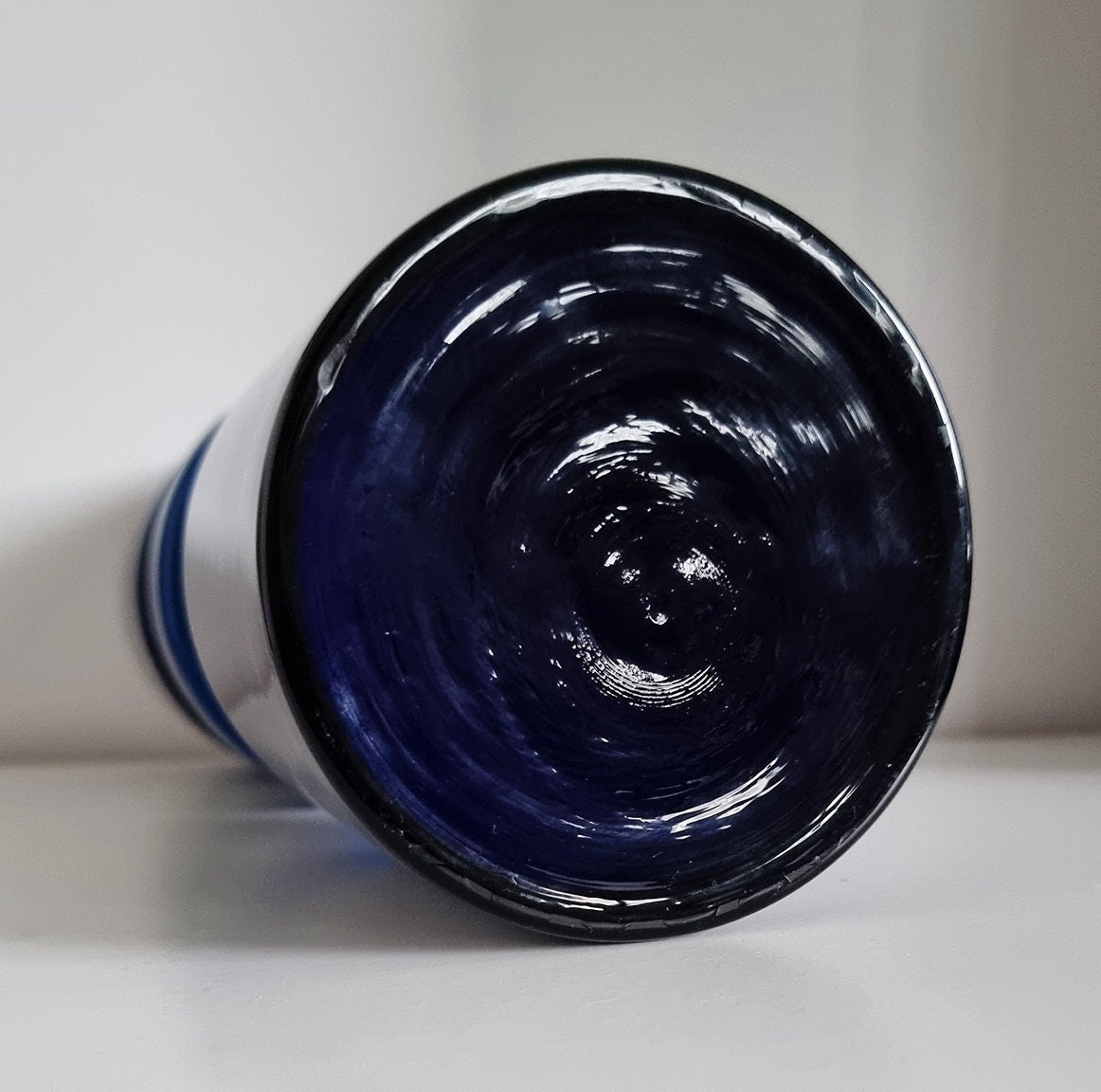 Retro Design Navy Hooped Cased Glass Vase