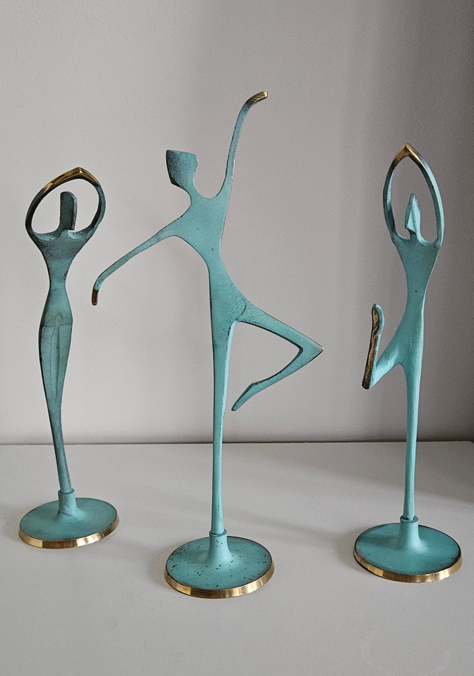 Vintage Set Of Three Painted Brass Dancer/Ballerina Figures