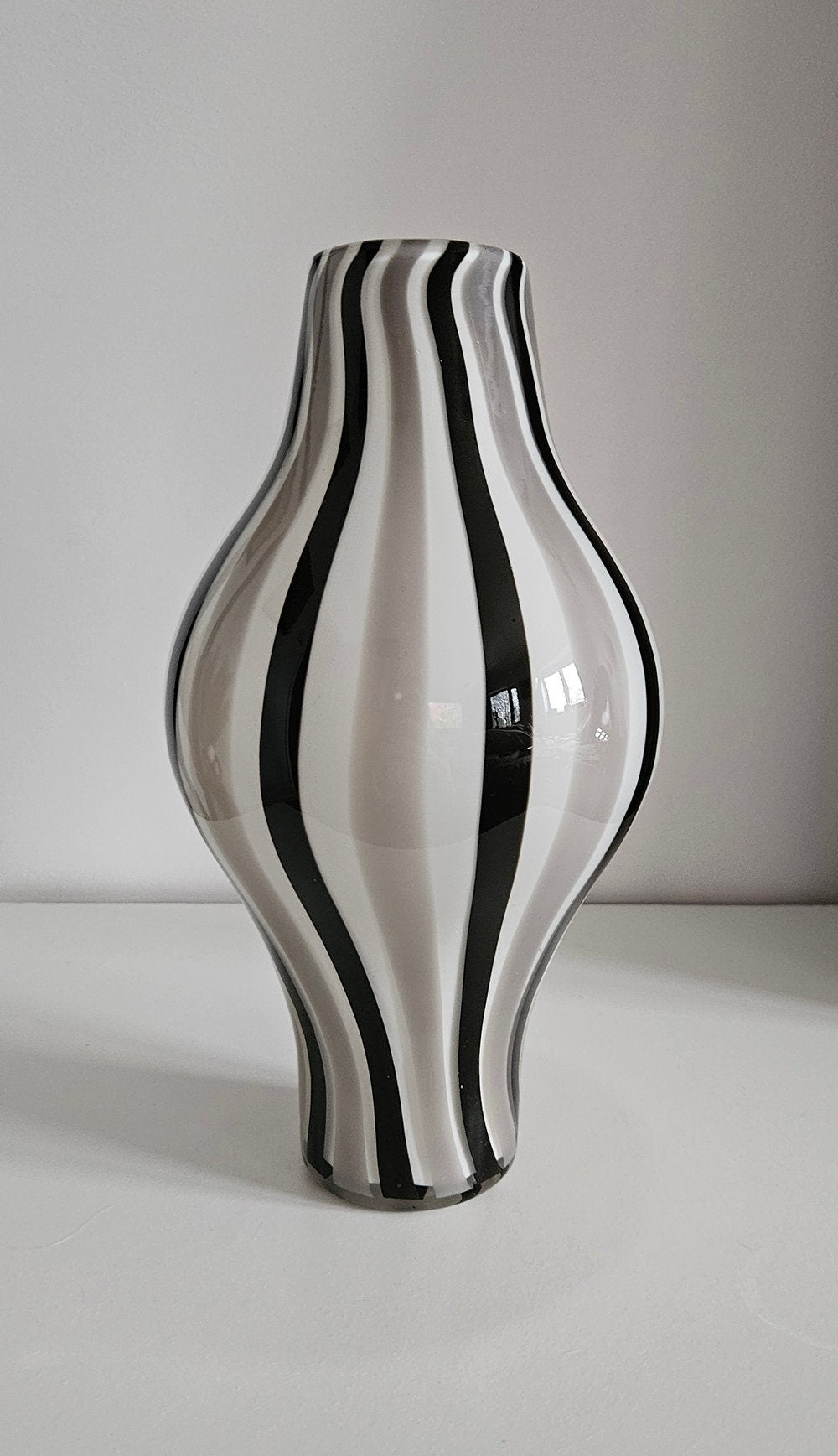Mid-Century Retro Striped Art Glass Vase