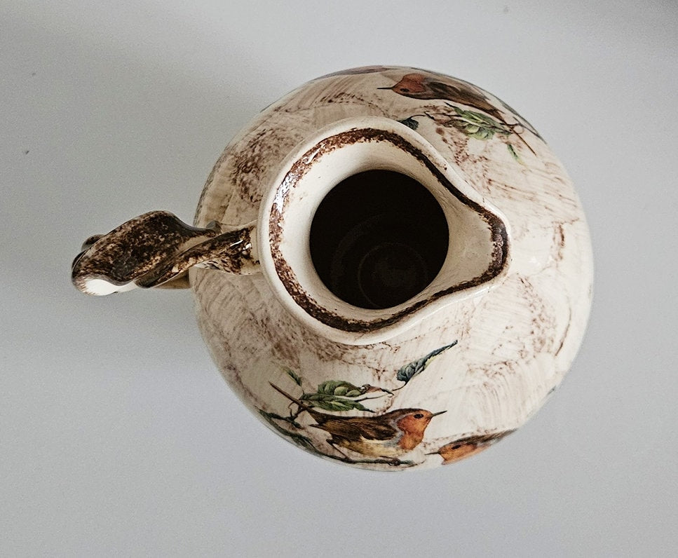 Vintage Ceramic Jug/Vase With Floral & Bird Motifs