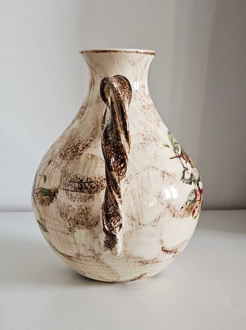 Vintage Ceramic Jug/Vase With Floral & Bird Motifs