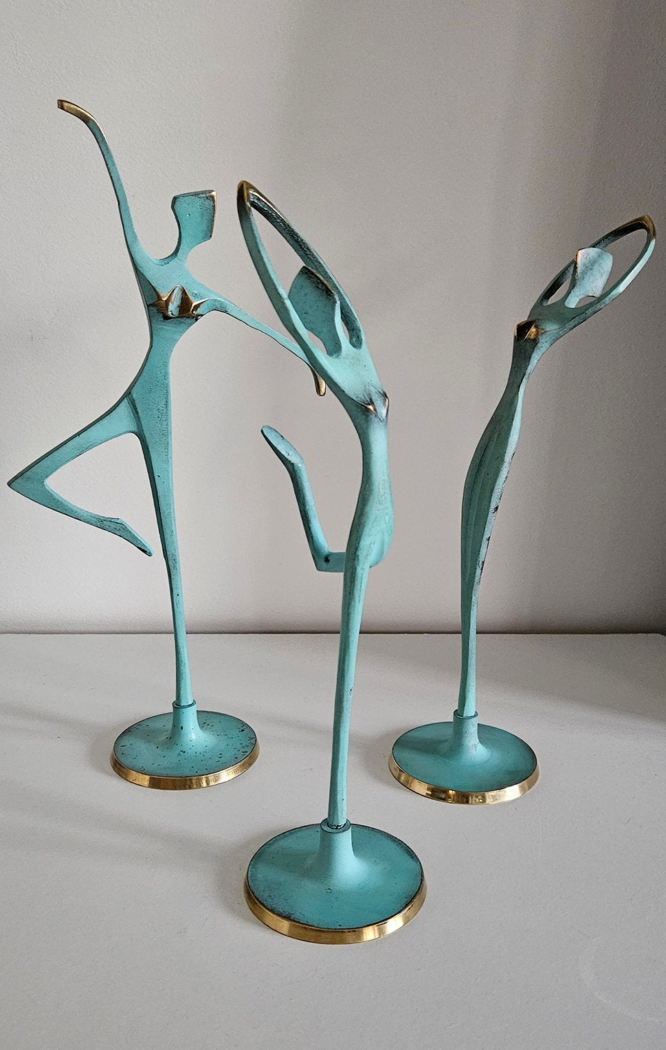 Vintage Set Of Three Painted Brass Dancer/Ballerina Figures