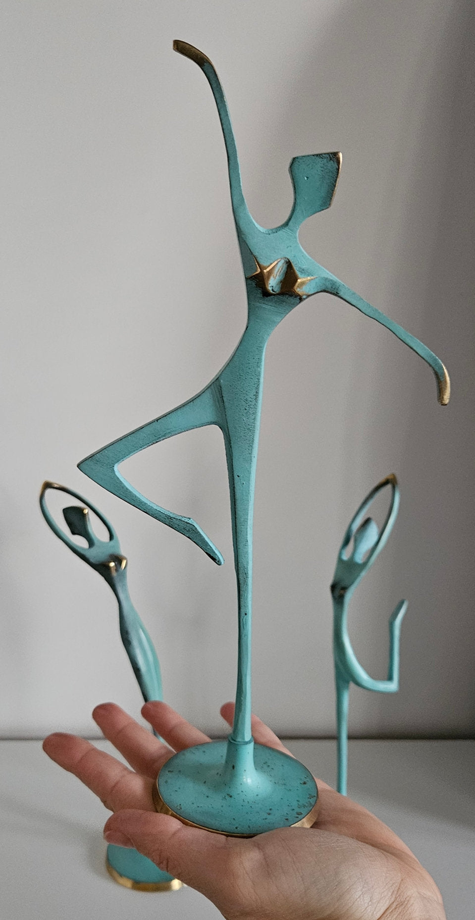 Vintage Set Of Three Painted Brass Dancer/Ballerina Figures