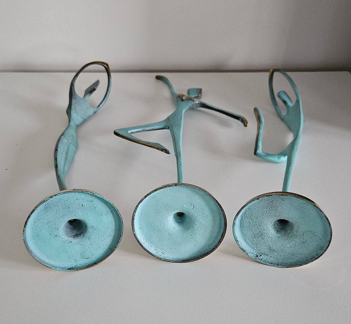 Vintage Set Of Three Painted Brass Dancer/Ballerina Figures