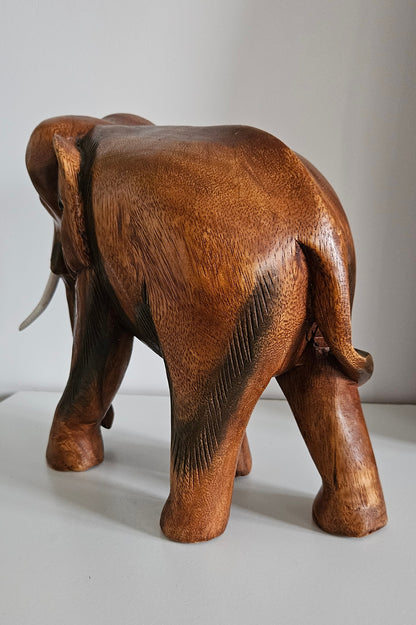 Vintage Solid Wood Hand Carved Large Elephant Ornament