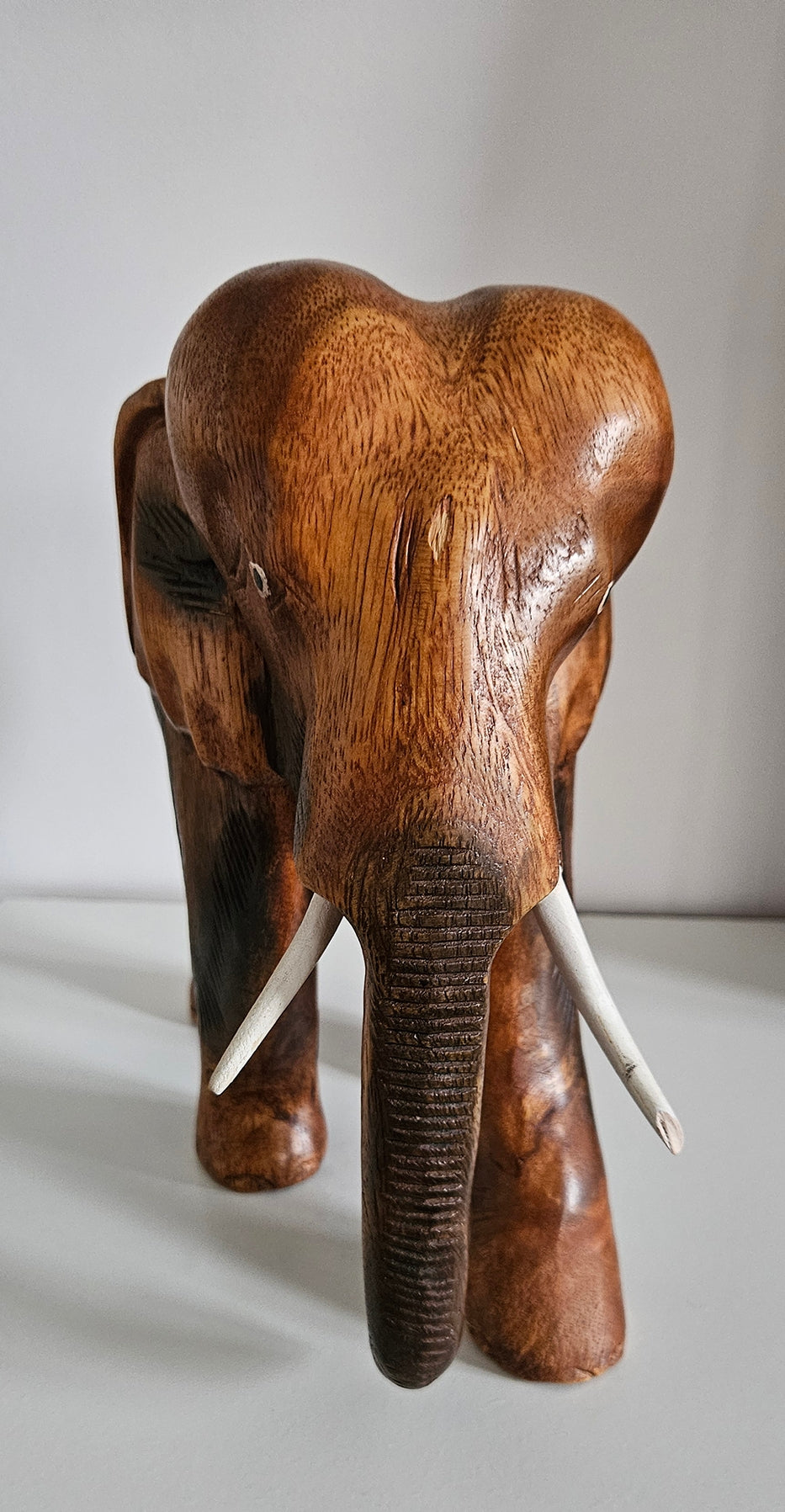 Vintage Solid Wood Hand Carved Large Elephant Ornament