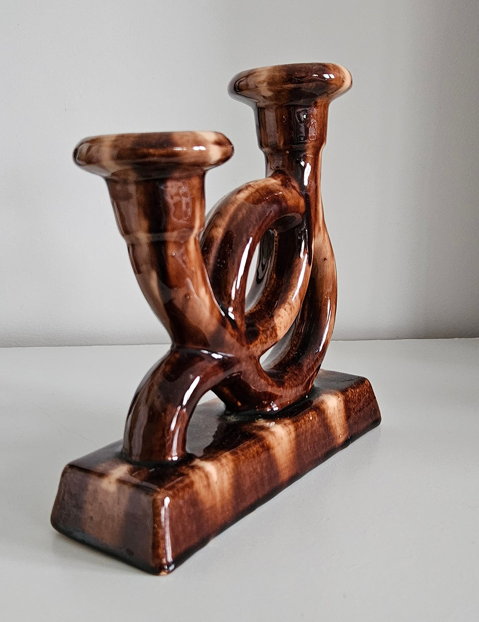 Retro Vintage Brown Ceramic Candlestick Holder