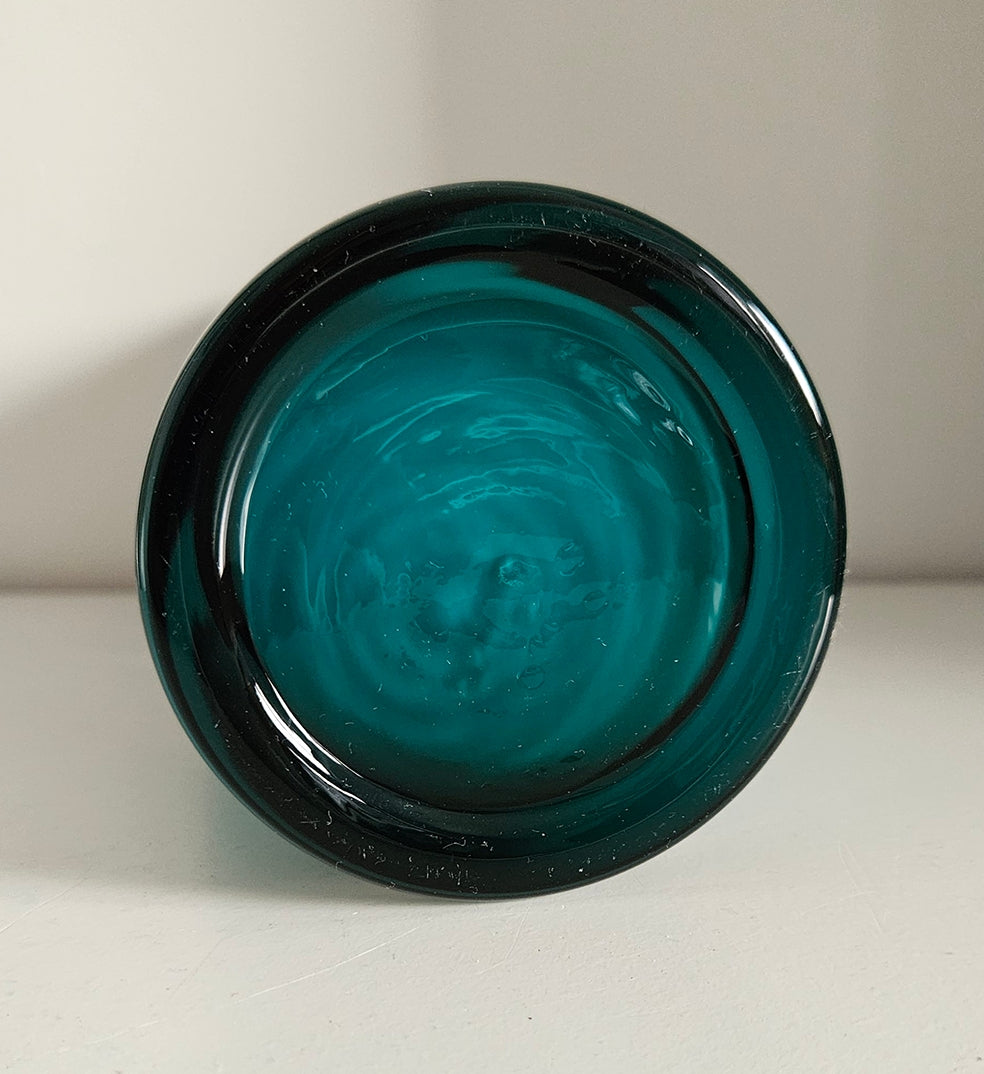 Retro Design Turquoise Hooped Cased Glass Vase