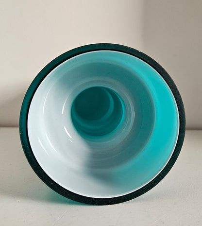 Retro Design Turquoise Hooped Cased Glass Vase