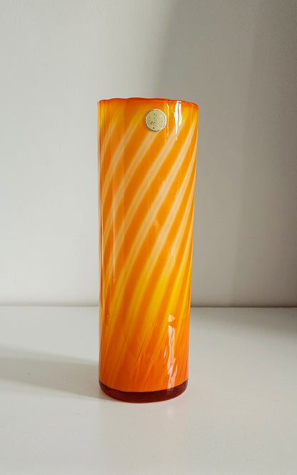 Mid-Century Elme Glasbruk Scandinavian Orange/Yellow Glass Vase