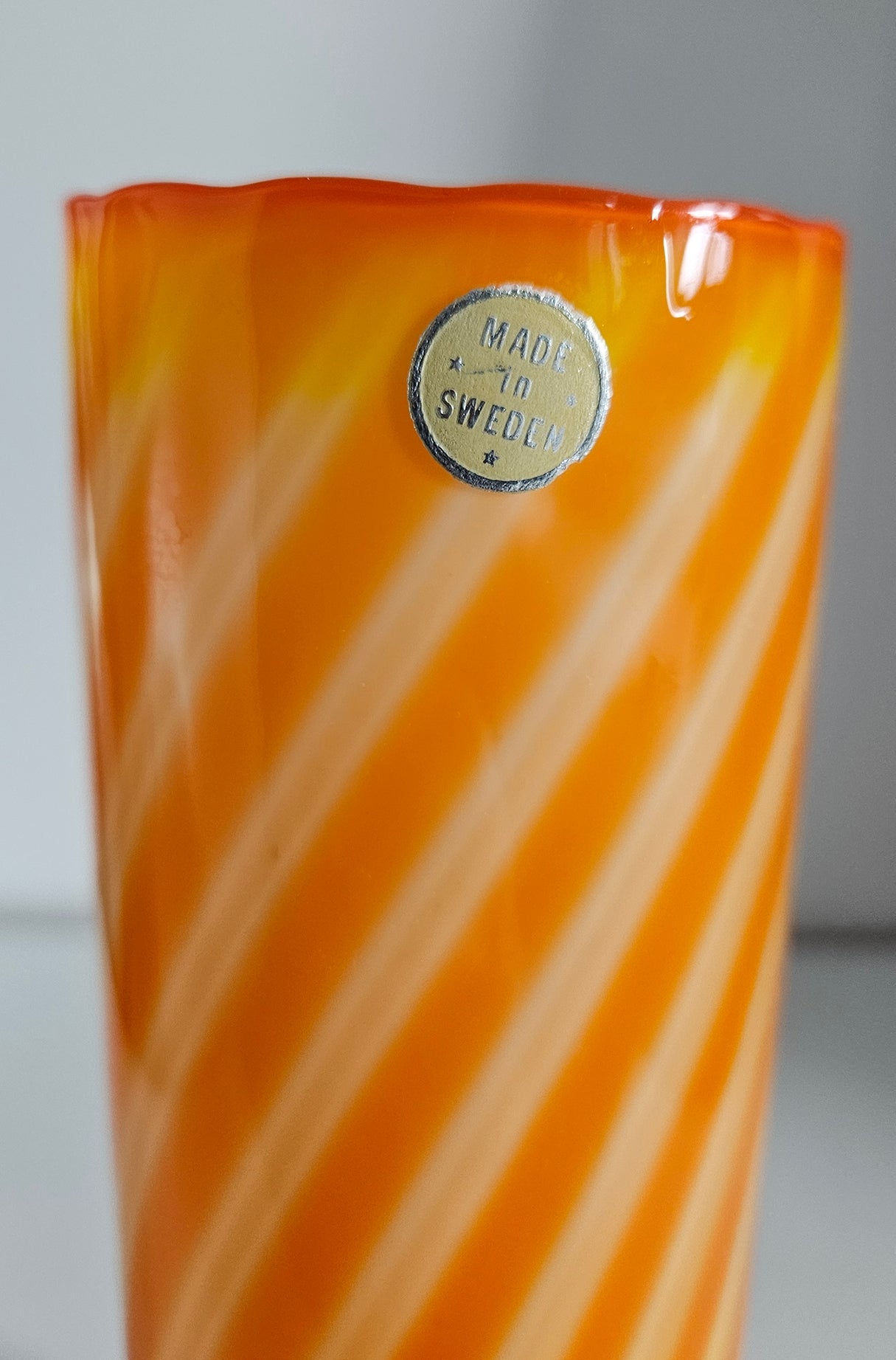 Mid-Century Elme Glasbruk Scandinavian Orange/Yellow Glass Vase