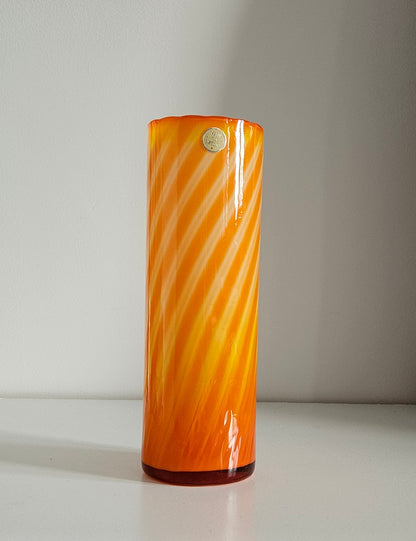 Mid-Century Elme Glasbruk Scandinavian Orange/Yellow Glass Vase